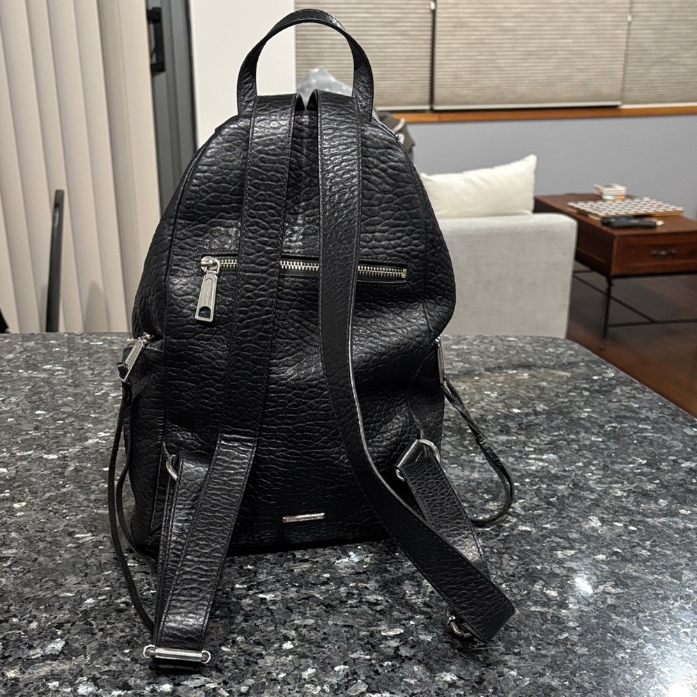 Rebecca Minkoff Julian Black Leather Backpack with Silver Accents - Picture 3 of 9